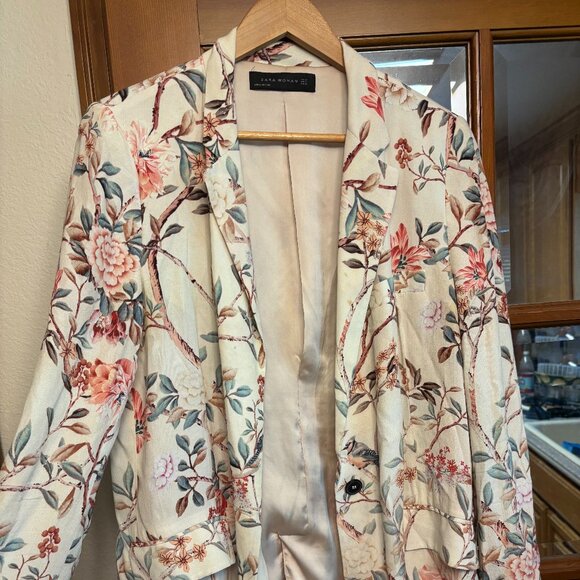 Zara Floral Blazer - Cream and Pink - Picture 1 of 4